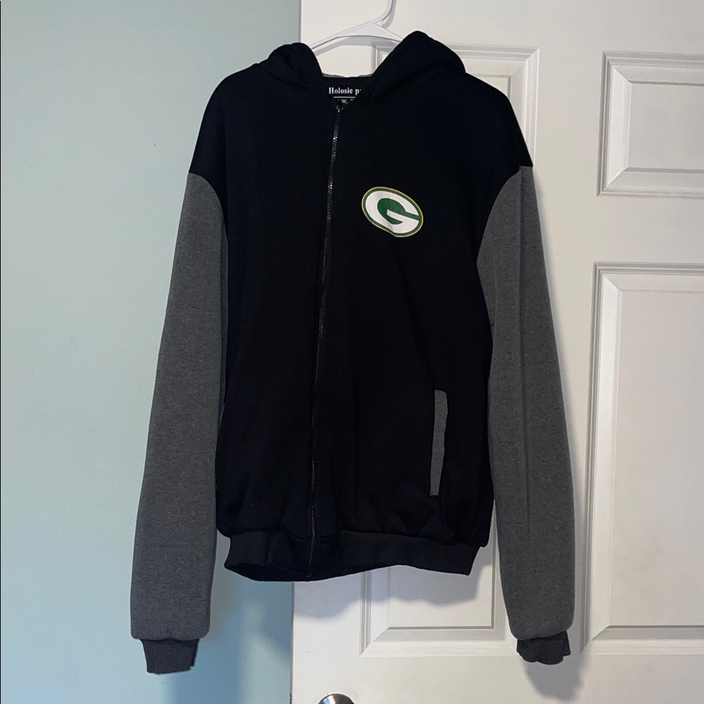 Men's Black and Gray Hoodie Jacket